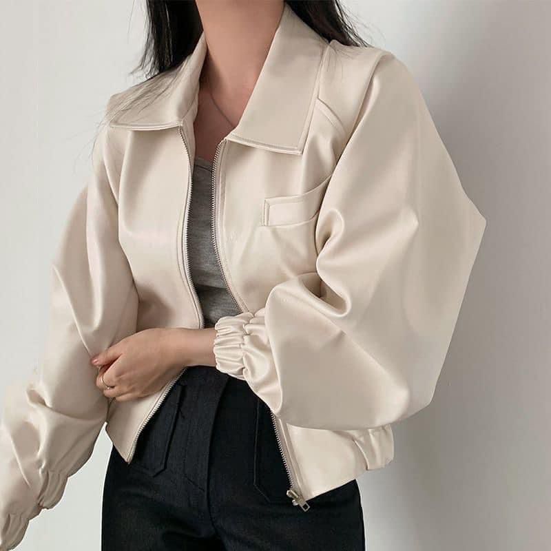 Korean Style PU leather Jacket For Women - White